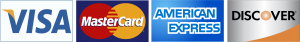 We accept Visa, Mastercard, American Express, and Discover cards